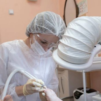 Treatment of toenail fungus in the hospital.